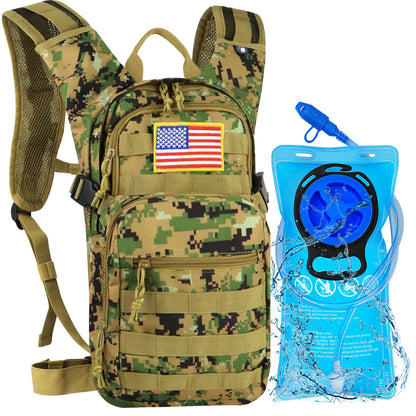 Camo Hydration Backpack with 2L Water Bladder - Tactical Molle