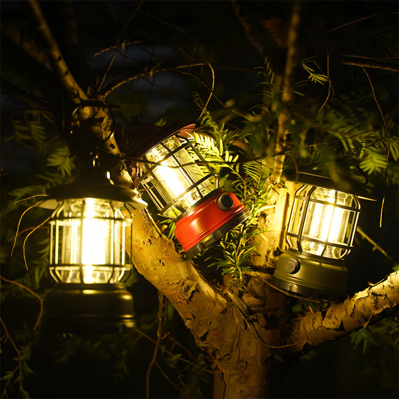 Retro Portable LED Camping Light with Dimming Capability